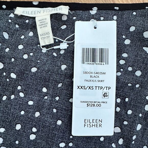 EILEEN FISHER Organic Cotton Polka Dot Faux-Wrap Skirt Black Women's XXS New - Picture 5 of 6